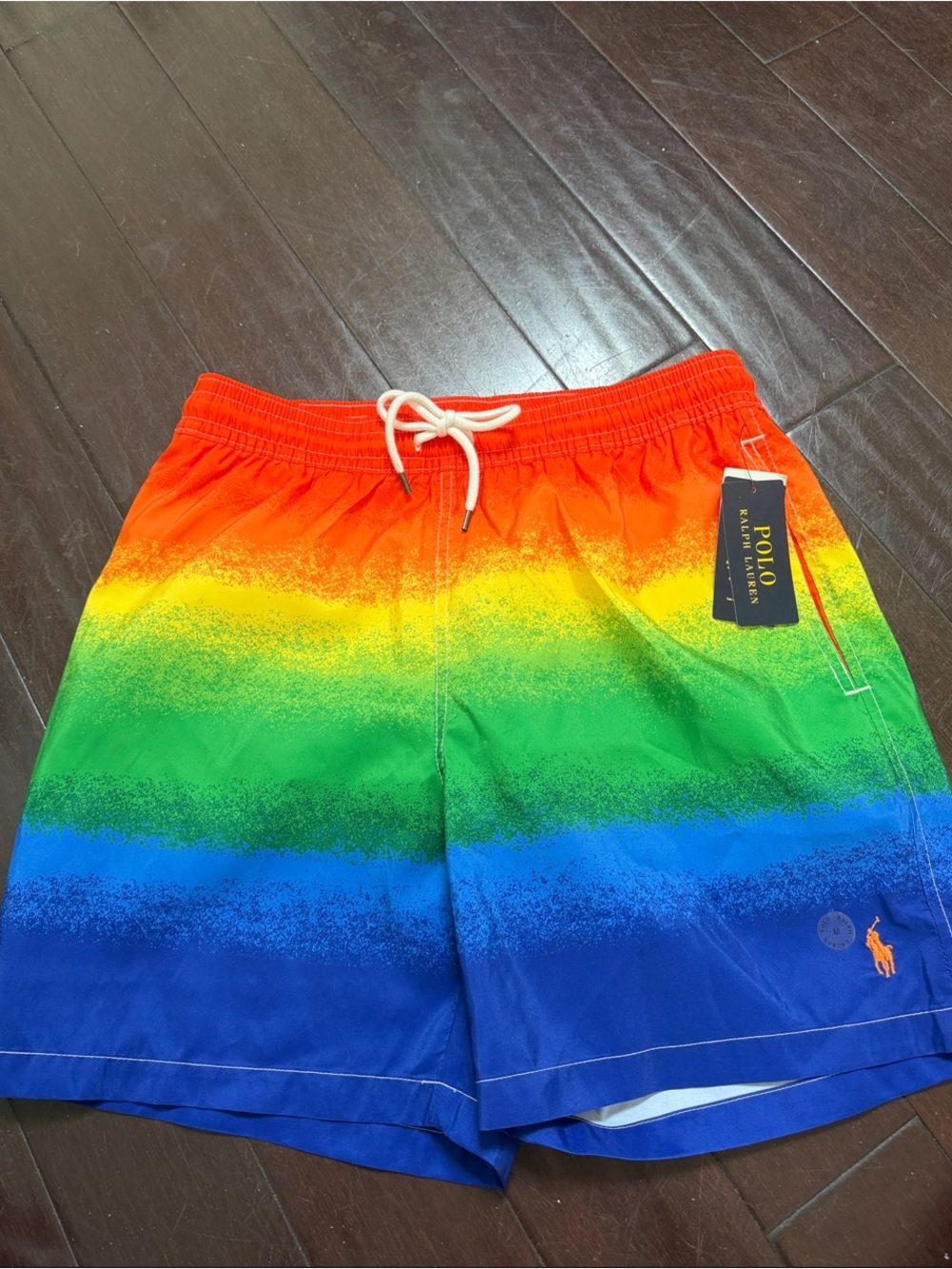 Ralph Lauren Multicolor Gradient Swim Shorts in Red, Orange, Yellow, Green, Blue